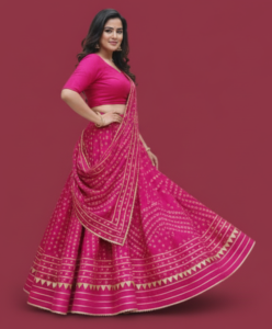 rani pink bandhani print lehenga choli with gota patti border – festive & wedding wear
