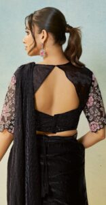 One Minute Saree Party Wear Silk Black Ready To Wear Saree Waist Belt Pearls Work on Blouse party wear silk black ready to wear saree waist belt pearls work on blose