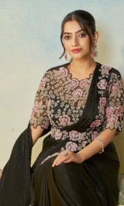 One Minute Saree Party Wear Silk Black Ready To Wear Saree Waist Belt Pearls Work on Blouse party wear silk black ready to wear saree waist belt pearls work on blose