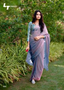 malai silk fancy saree girls farewell special contrast digital printed blouse