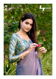 malai silk fancy saree girls farewell special contrast digital printed blouse