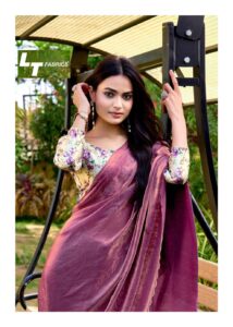 malai silk fancy saree girls farewell special contrast digital printed blouse