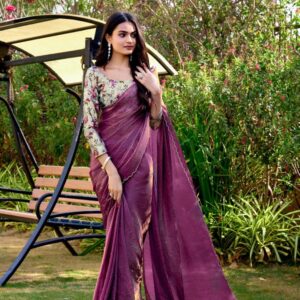 malai silk fancy saree girls farewell special contrast digital printed blouse